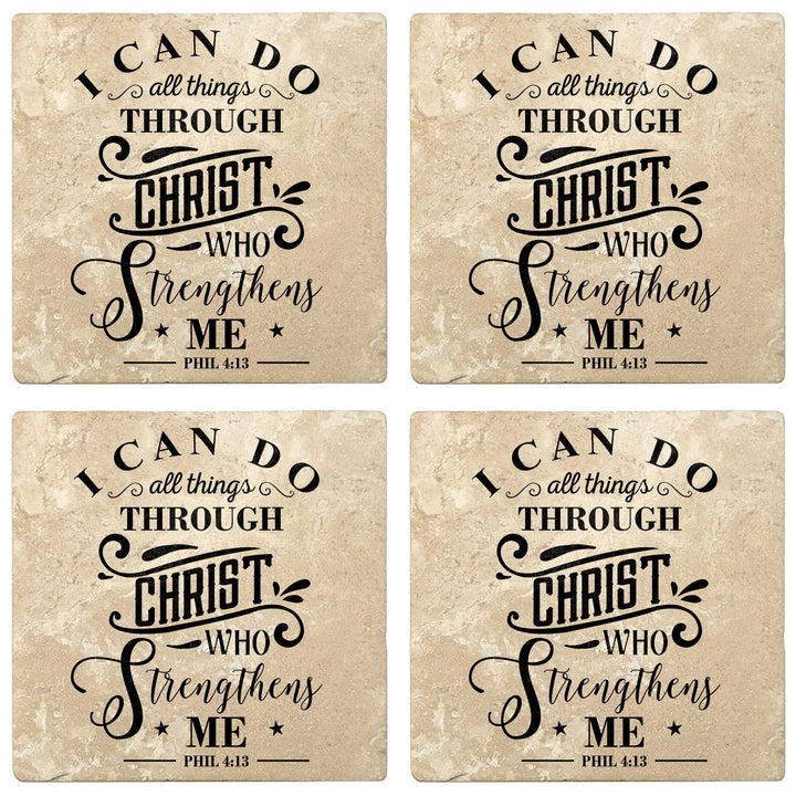 4" Absorbent Stone Religious Drink Coasters, I Can Do All Things Through Christ, 2 Sets of 4, 8 Pieces - Christmas by Krebs Wholesale