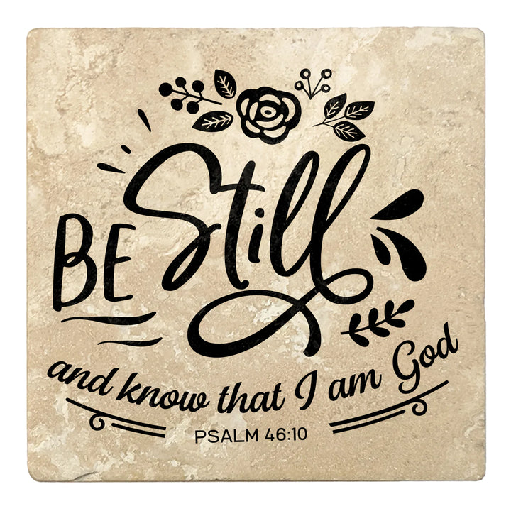 4" Absorbent Stone Religious Drink Coasters, Be Still And Know That I Am God, 2 Sets of 4, 8 Pieces - Christmas by Krebs Wholesale