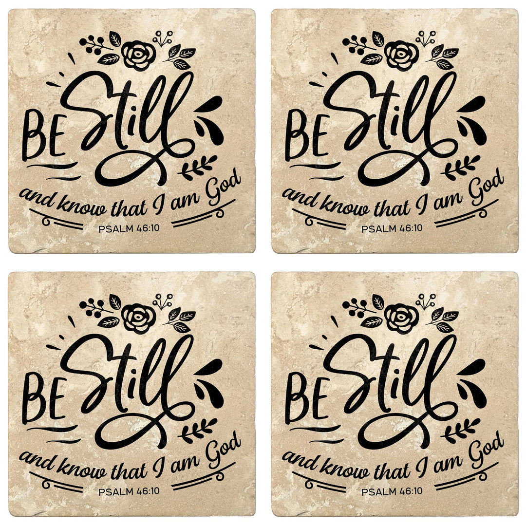4" Absorbent Stone Religious Drink Coasters, Be Still And Know That I Am God, 2 Sets of 4, 8 Pieces - Christmas by Krebs Wholesale