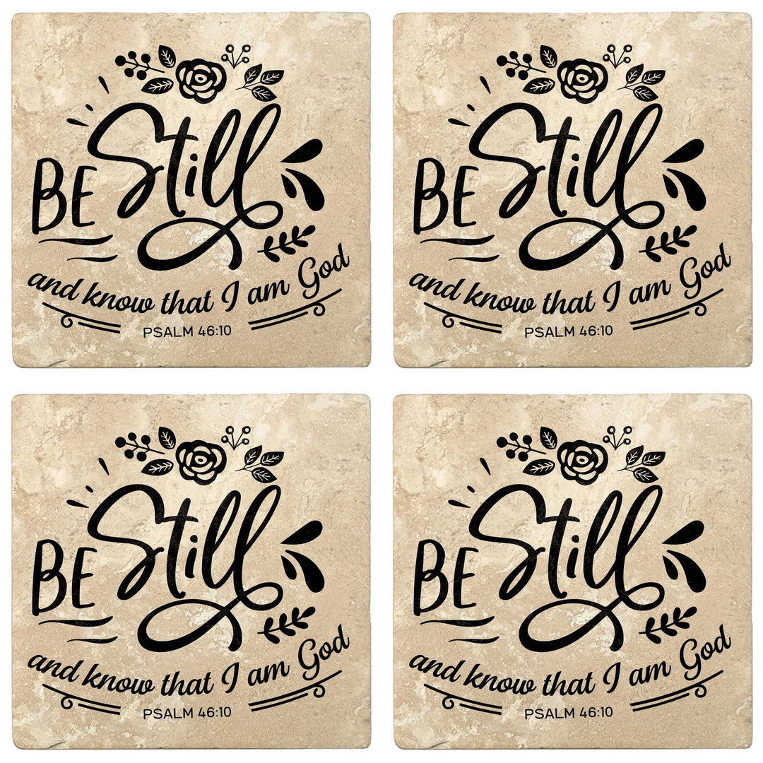 4" Absorbent Stone Religious Drink Coasters, Be Still And Know That I Am God, 2 Sets of 4, 8 Pieces - Christmas by Krebs Wholesale