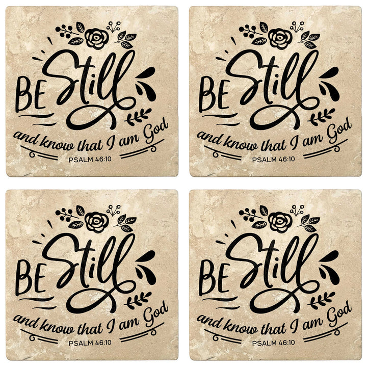 4" Absorbent Stone Religious Drink Coasters, Be Still And Know That I Am God, 2 Sets of 4, 8 Pieces - Christmas by Krebs Wholesale