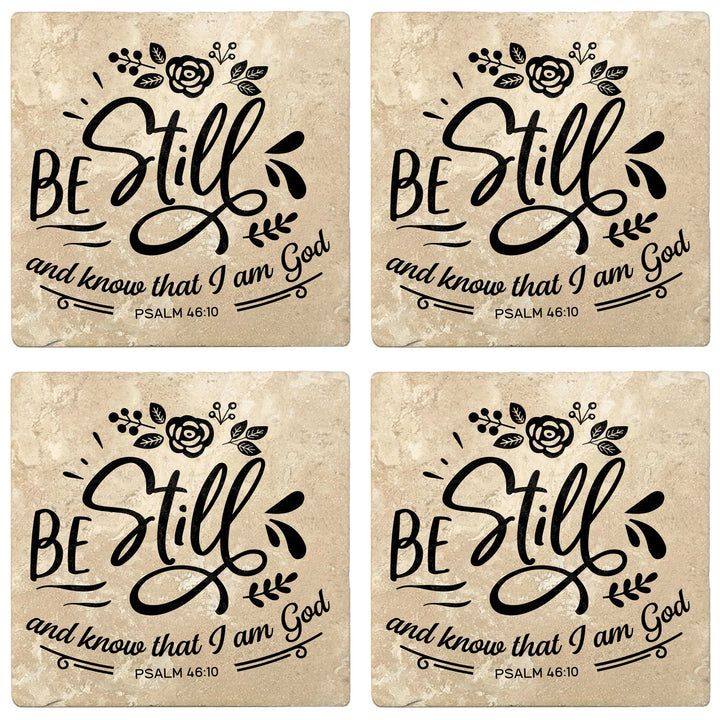 4" Absorbent Stone Religious Drink Coasters, Be Still And Know That I Am God, 2 Sets of 4, 8 Pieces - Christmas by Krebs Wholesale