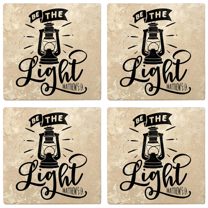 4" Absorbent Stone Religious Drink Coasters, Be The Light, 2 Sets of 4, 8 Pieces - Christmas by Krebs Wholesale