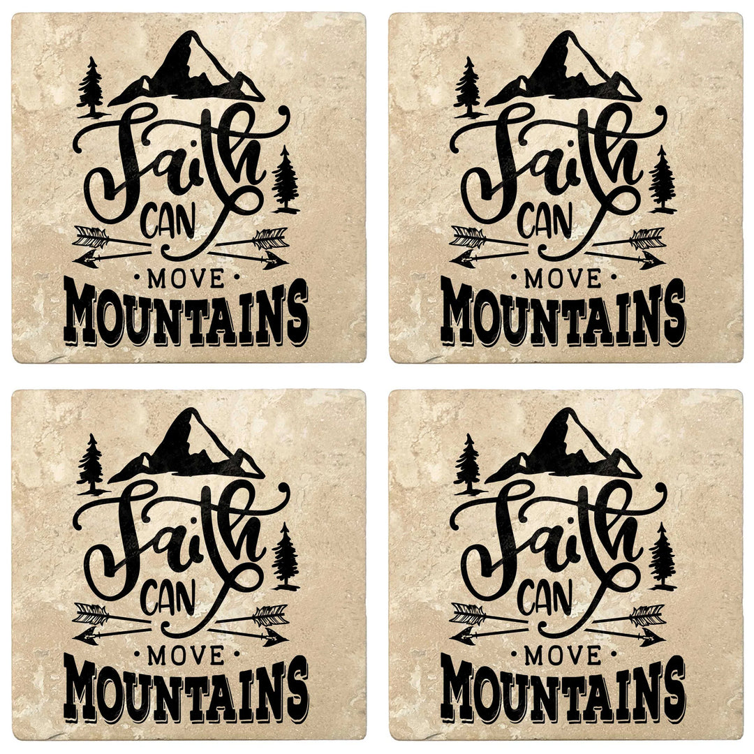 4" Absorbent Stone Religious Drink Coasters, Faith Can Move Mountains, 2 Sets of 4, 8 Pieces - Christmas by Krebs Wholesale