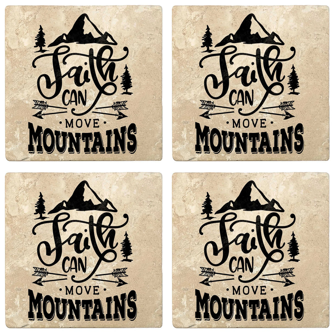 4" Absorbent Stone Religious Drink Coasters, Faith Can Move Mountains, 2 Sets of 4, 8 Pieces - Christmas by Krebs Wholesale