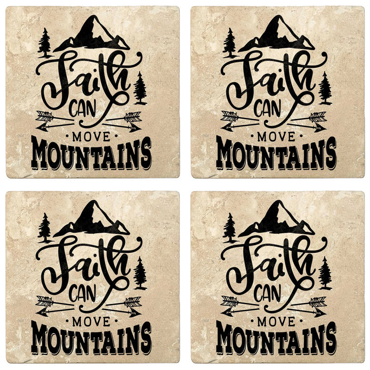 4" Absorbent Stone Religious Drink Coasters, Faith Can Move Mountains, 2 Sets of 4, 8 Pieces - Christmas by Krebs Wholesale