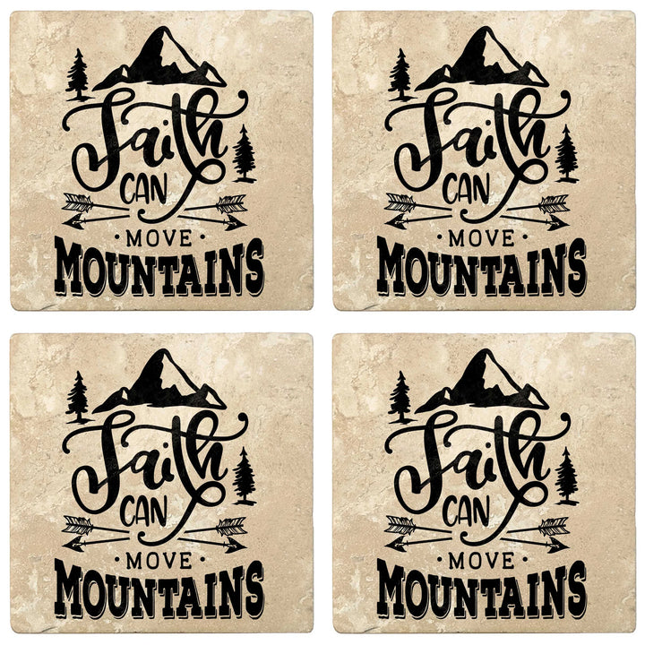 4" Absorbent Stone Religious Drink Coasters, Faith Can Move Mountains, 2 Sets of 4, 8 Pieces - Christmas by Krebs Wholesale