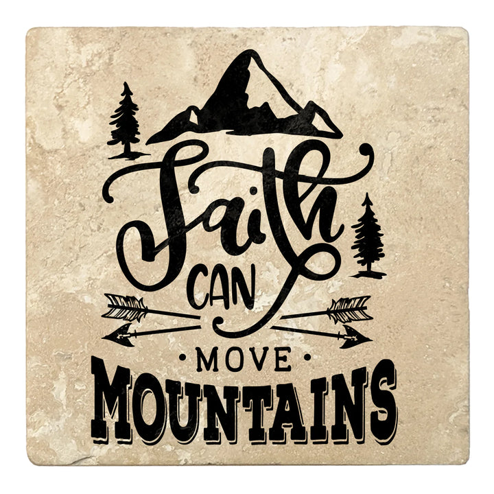 4" Absorbent Stone Religious Drink Coasters, Faith Can Move Mountains, 2 Sets of 4, 8 Pieces - Christmas by Krebs Wholesale