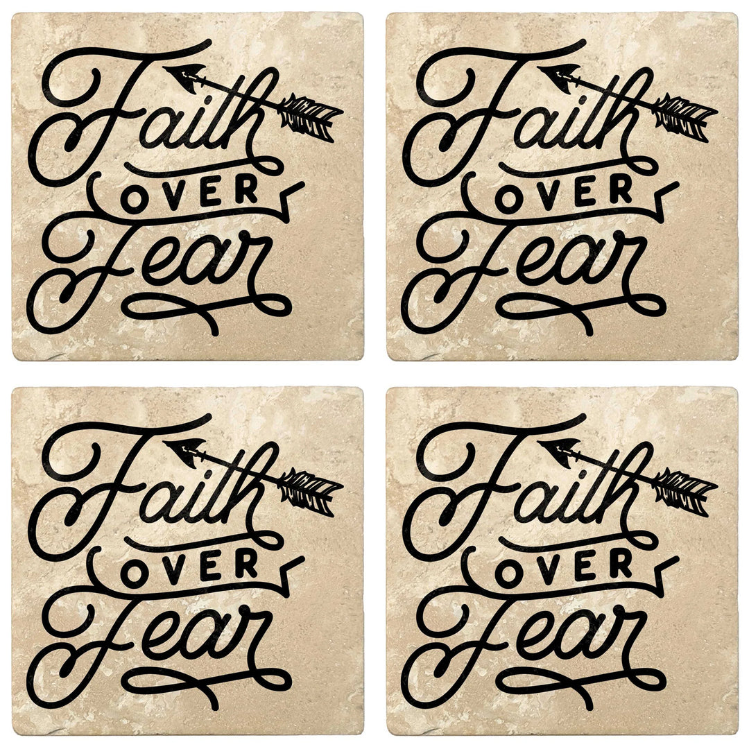 4" Absorbent Stone Religious Drink Coasters, Faith Over Fear, 2 Sets of 4, 8 Pieces - Christmas by Krebs Wholesale