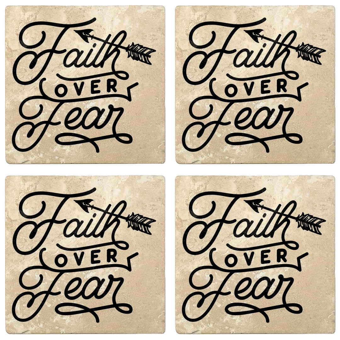 4" Absorbent Stone Religious Drink Coasters, Faith Over Fear, 2 Sets of 4, 8 Pieces - Christmas by Krebs Wholesale