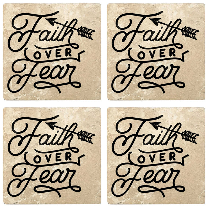 4" Absorbent Stone Religious Drink Coasters, Faith Over Fear, 2 Sets of 4, 8 Pieces - Christmas by Krebs Wholesale