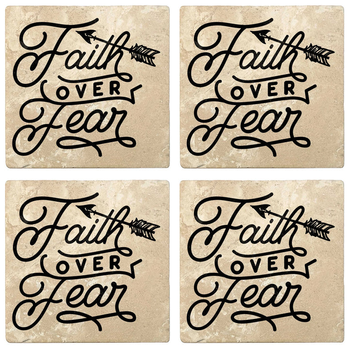 4" Absorbent Stone Religious Drink Coasters, Faith Over Fear, 2 Sets of 4, 8 Pieces - Christmas by Krebs Wholesale