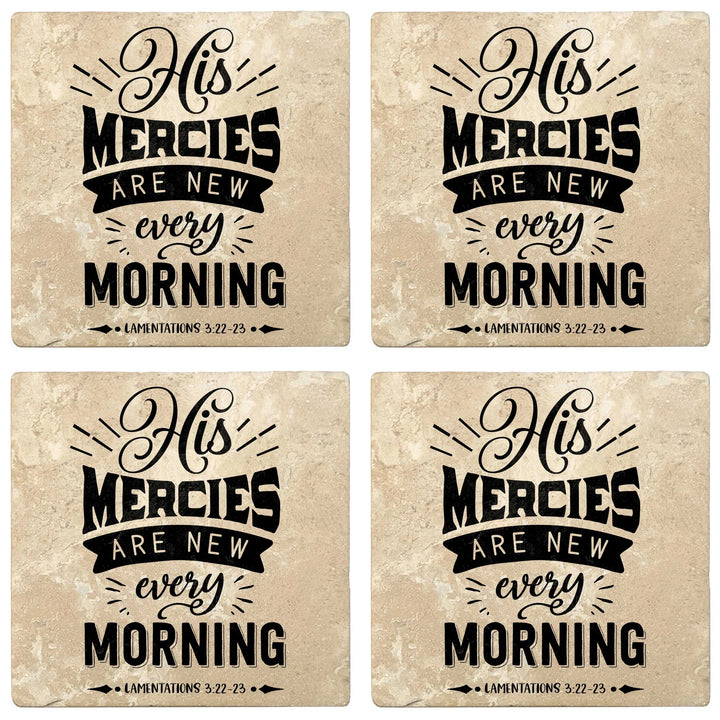 4" Absorbent Stone Religious Drink Coasters, His Mercies Are New Every Morning, 2 Sets of 4, 8 Pieces - Christmas by Krebs Wholesale