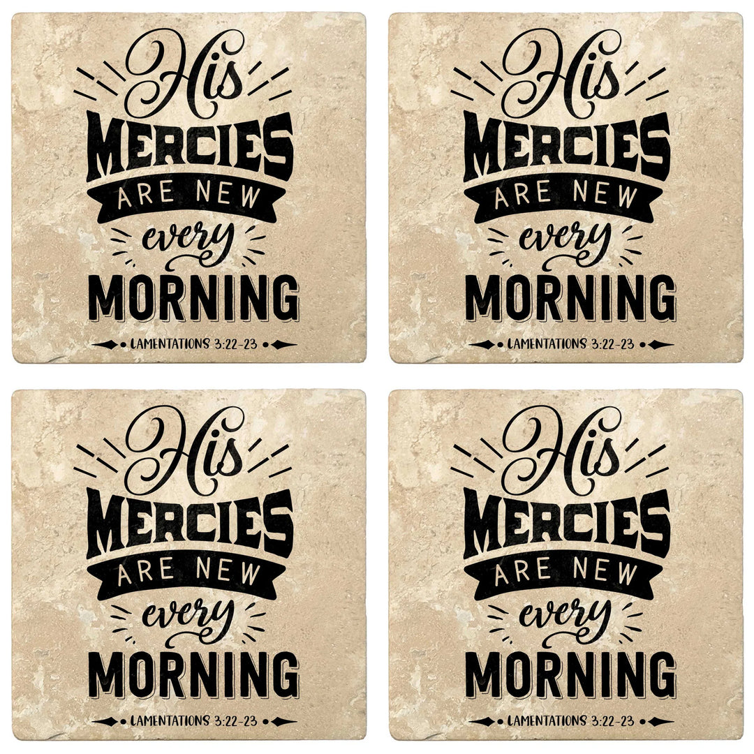 4" Absorbent Stone Religious Drink Coasters, His Mercies Are New Every Morning, 2 Sets of 4, 8 Pieces - Christmas by Krebs Wholesale