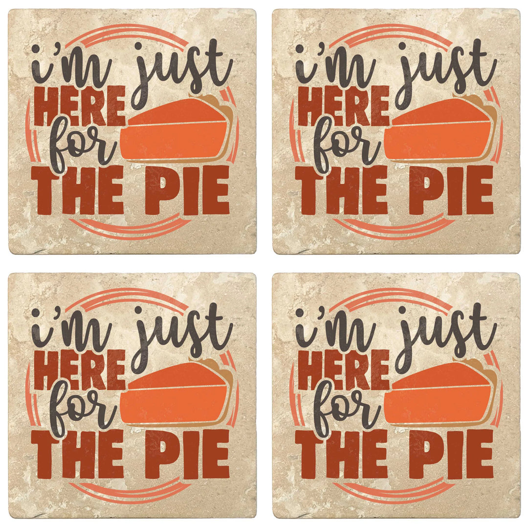 4" Absorbent Stone Fall Autumn Coasters, I'm Just Here For The Pie, 2 Sets of 4, 8 Pieces - Christmas by Krebs Wholesale