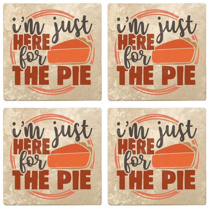 4" Absorbent Stone Fall Autumn Coasters, I'm Just Here For The Pie, 2 Sets of 4, 8 Pieces - Christmas by Krebs Wholesale