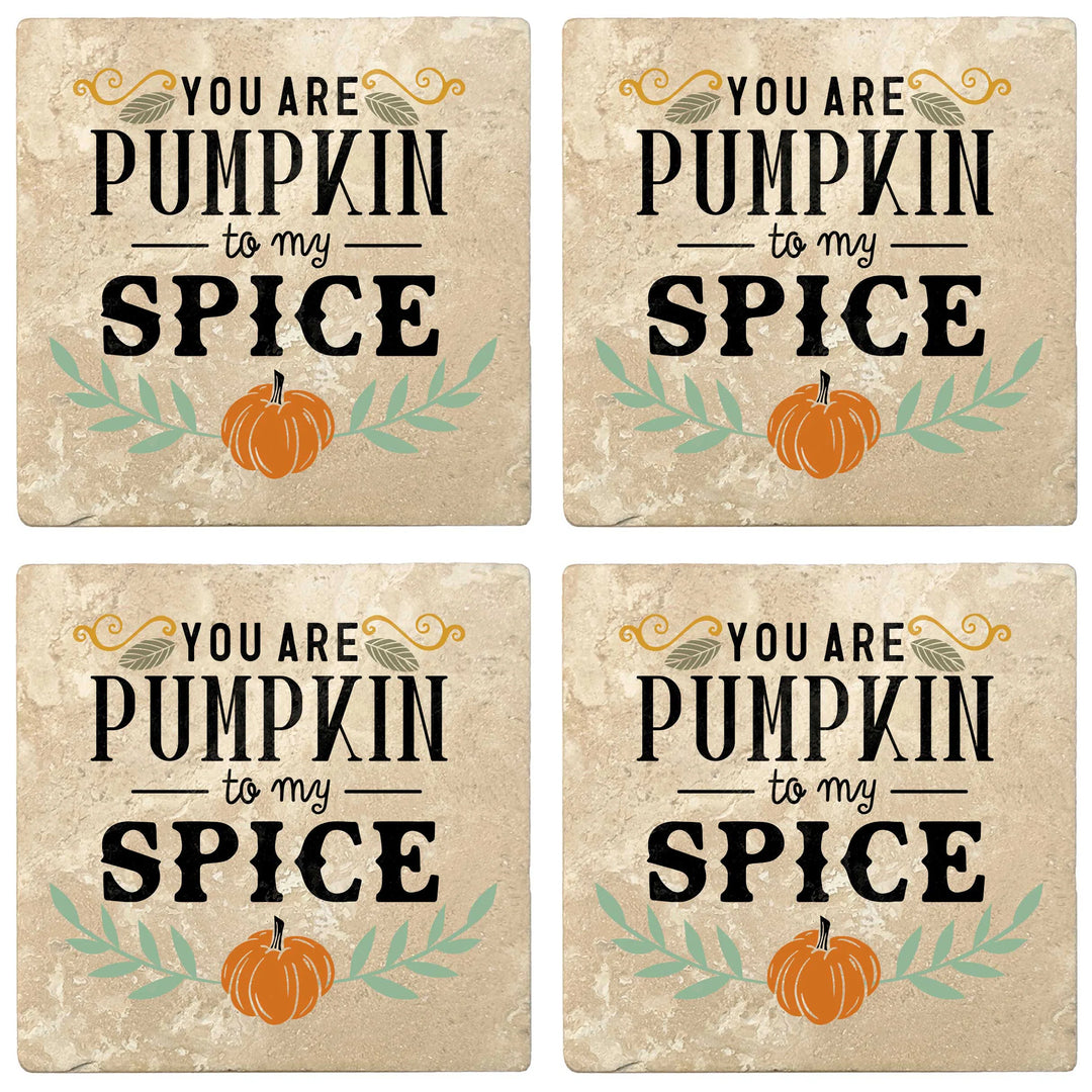 4" Absorbent Stone Fall Autumn Coasters, You Are Pumpkin To My Spice, 2 Sets of 4, 8 Pieces - Christmas by Krebs Wholesale