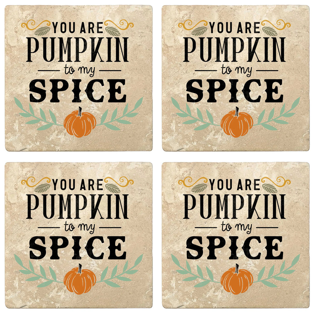 4" Absorbent Stone Fall Autumn Coasters, You Are Pumpkin To My Spice, 2 Sets of 4, 8 Pieces - Christmas by Krebs Wholesale