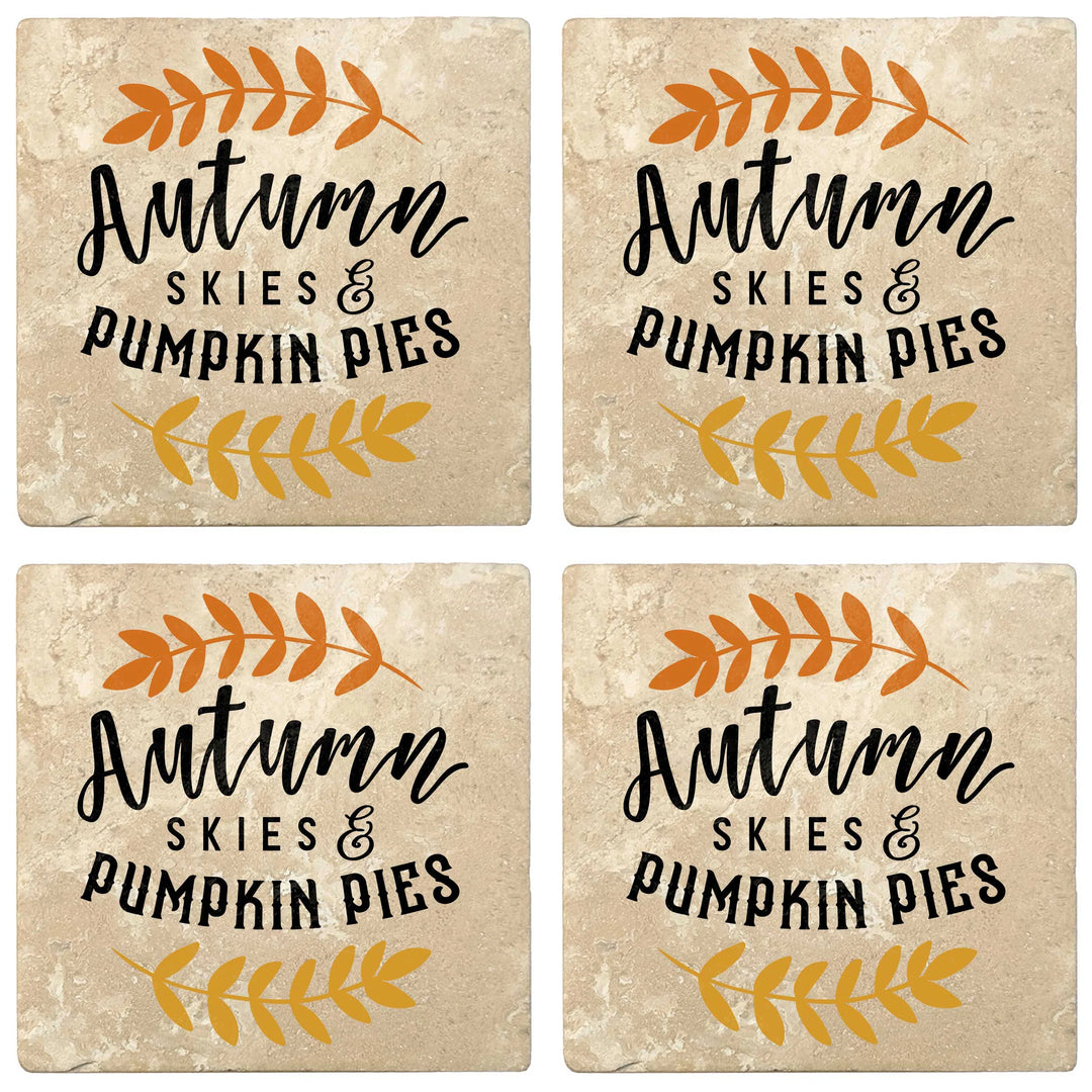 4" Absorbent Stone Fall Autumn Coasters, Autumn Skies And Pumpkin Pies, 2 Sets of 4, 8 Pieces - Christmas by Krebs Wholesale
