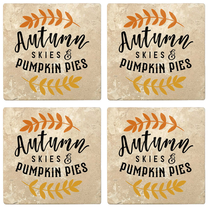 4" Absorbent Stone Fall Autumn Coasters, Autumn Skies And Pumpkin Pies, 2 Sets of 4, 8 Pieces - Christmas by Krebs Wholesale