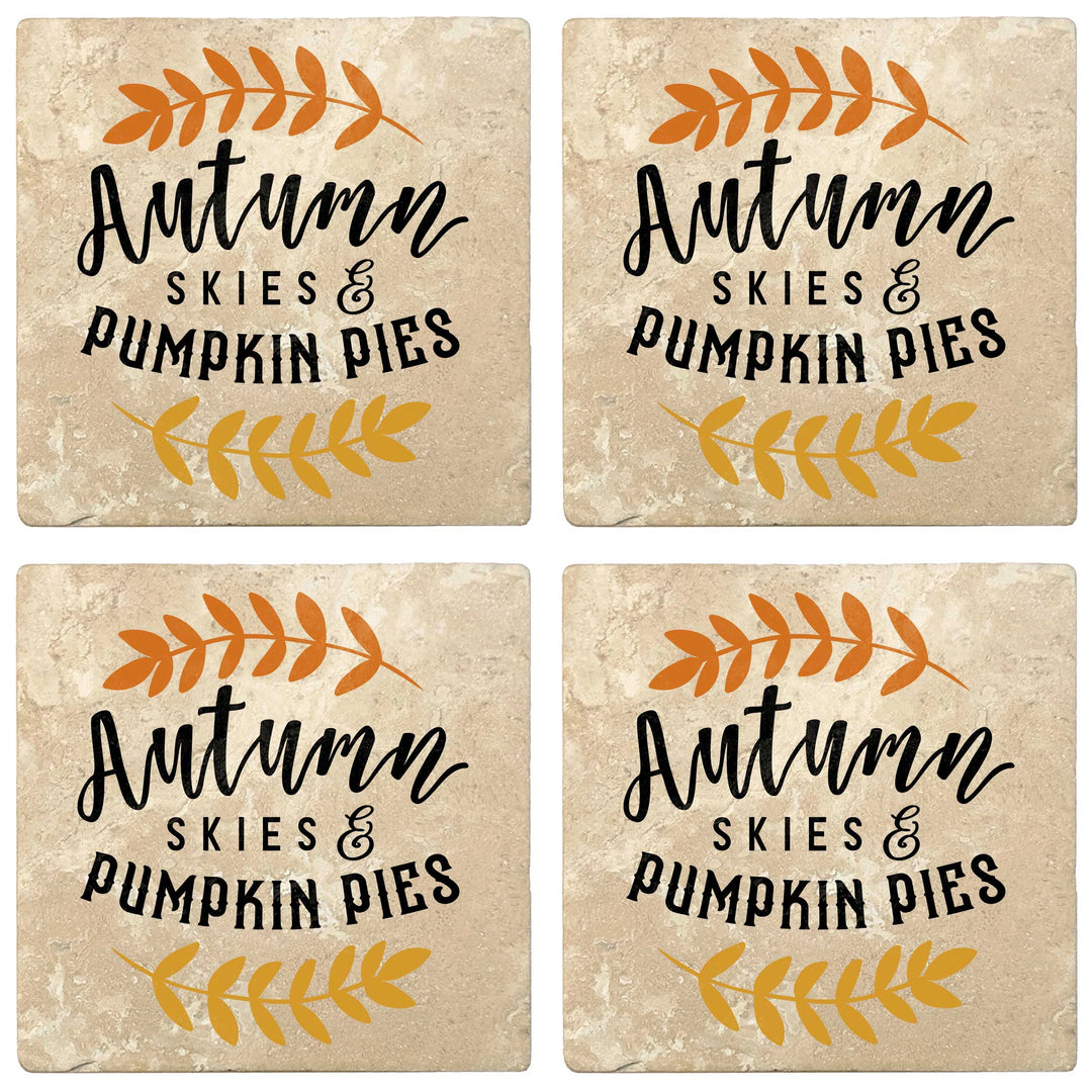 4" Absorbent Stone Fall Autumn Coasters, Autumn Skies And Pumpkin Pies, 2 Sets of 4, 8 Pieces - Christmas by Krebs Wholesale