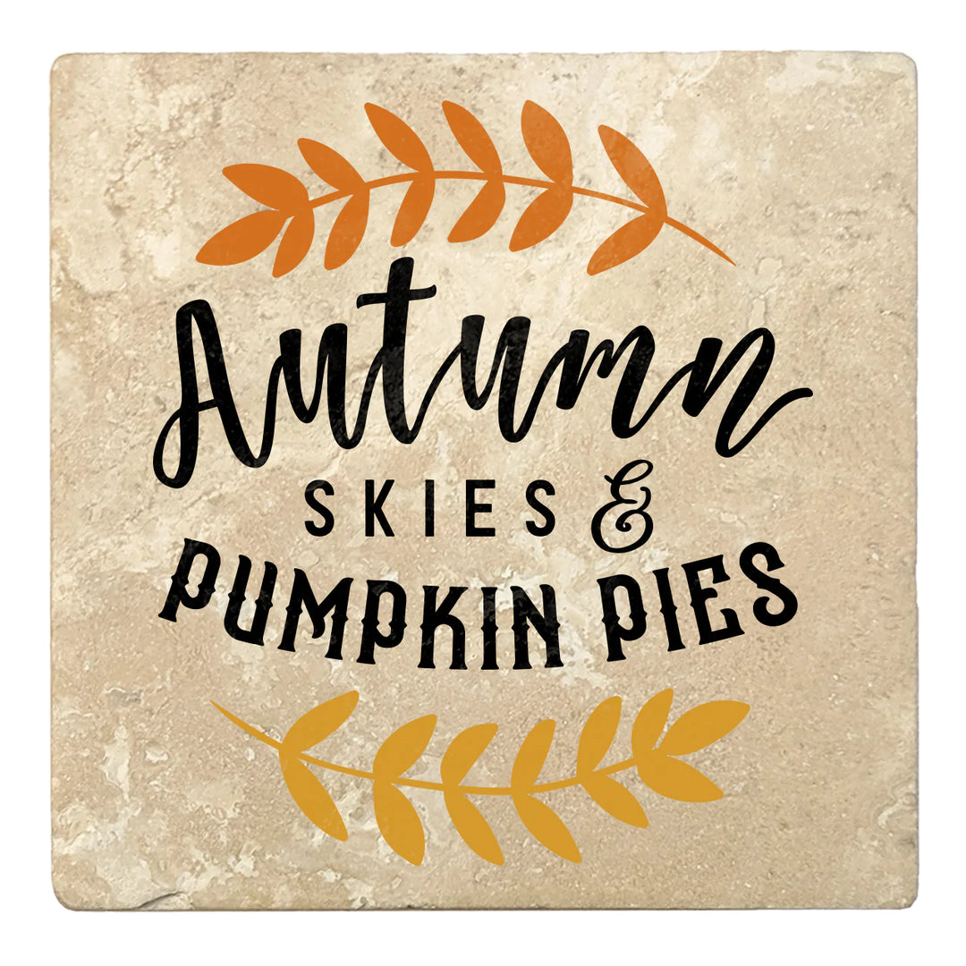 4" Absorbent Stone Fall Autumn Coasters, Autumn Skies And Pumpkin Pies, 2 Sets of 4, 8 Pieces - Christmas by Krebs Wholesale