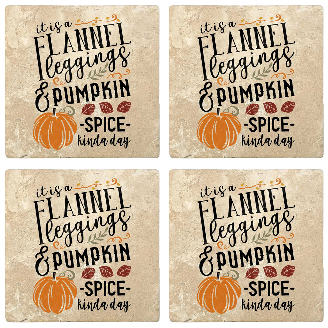 4" Absorbent Stone Fall Autumn Coasters, Flannel Leggings And Pumpkin Spice, 2 Sets of 4, 8 Pieces - Christmas by Krebs Wholesale