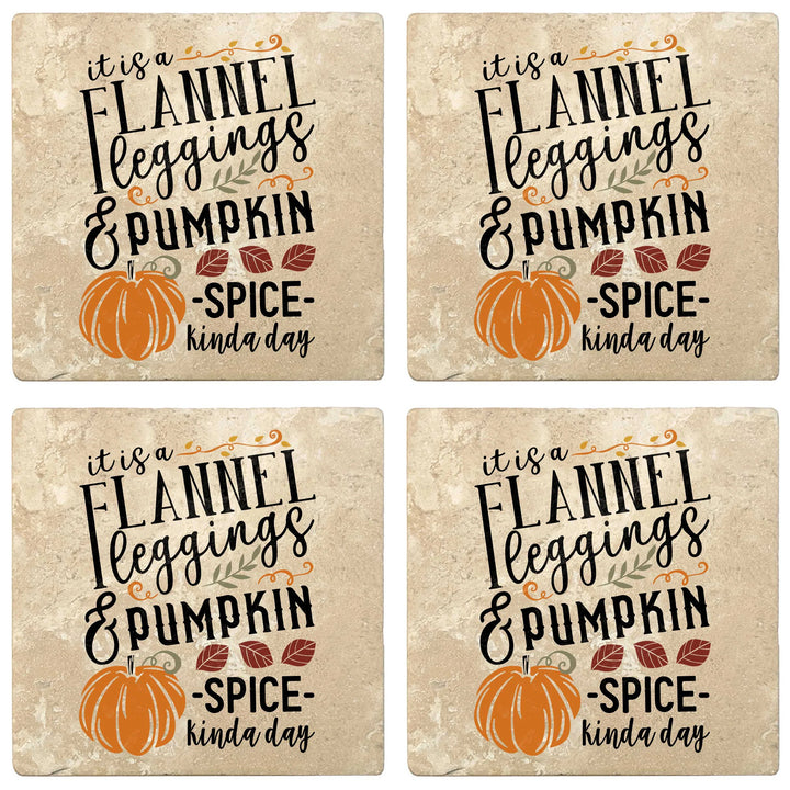 4" Absorbent Stone Fall Autumn Coasters, Flannel Leggings And Pumpkin Spice, 2 Sets of 4, 8 Pieces - Christmas by Krebs Wholesale