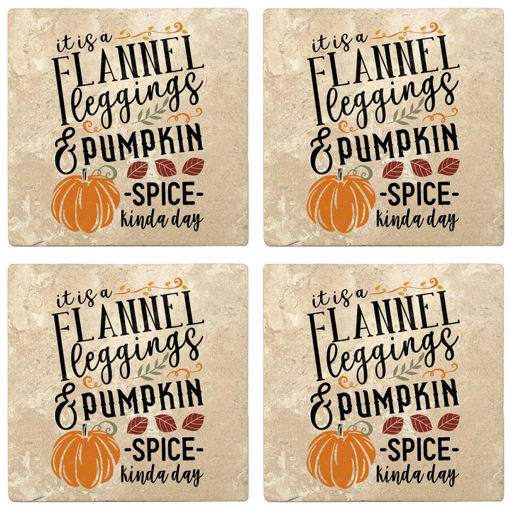 4" Absorbent Stone Fall Autumn Coasters, Flannel Leggings And Pumpkin Spice, 2 Sets of 4, 8 Pieces - Christmas by Krebs Wholesale