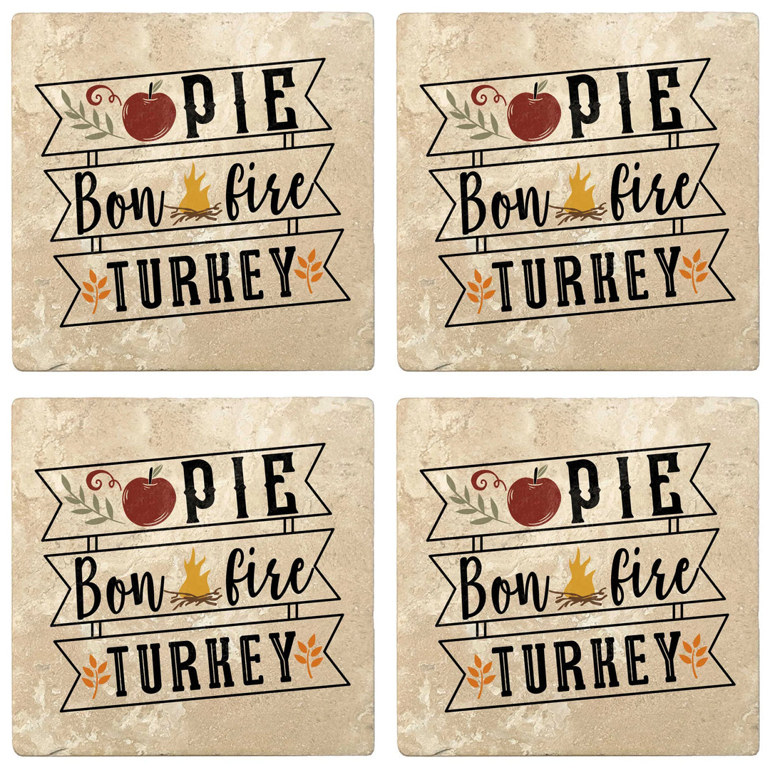 4" Absorbent Stone Fall Autumn Coasters, Pie, Bonfire, Turkey, 2 Sets of 4, 8 Pieces - Christmas by Krebs Wholesale