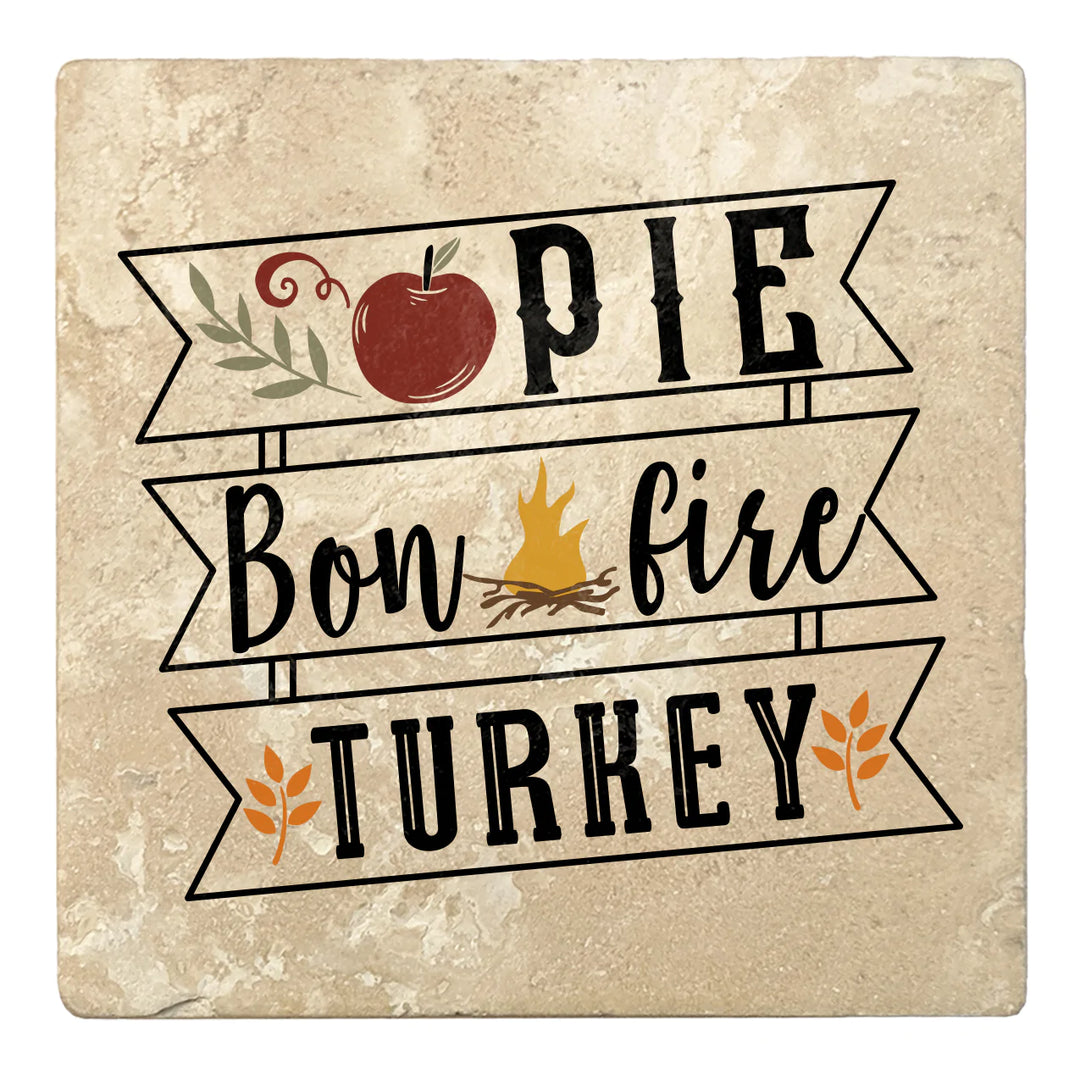 4" Absorbent Stone Fall Autumn Coasters, Pie, Bonfire, Turkey, 2 Sets of 4, 8 Pieces - Christmas by Krebs Wholesale