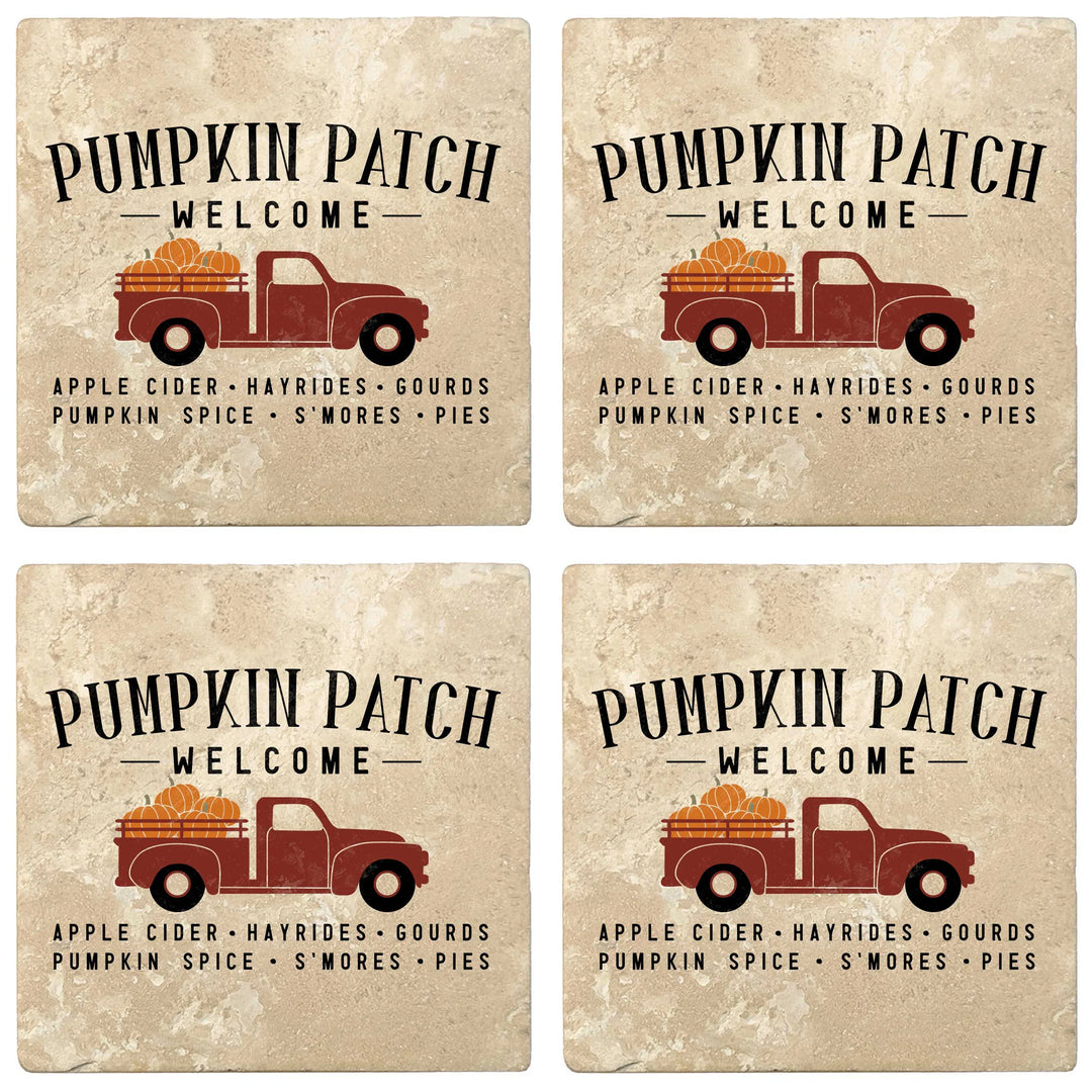 4" Absorbent Stone Fall Autumn Coasters, Pumpkin Patch Welcome - Truck, 2 Sets of 4, 8 Pieces - Christmas by Krebs Wholesale