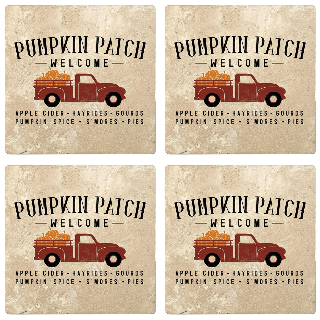 4" Absorbent Stone Fall Autumn Coasters, Pumpkin Patch Welcome - Truck, 2 Sets of 4, 8 Pieces - Christmas by Krebs Wholesale