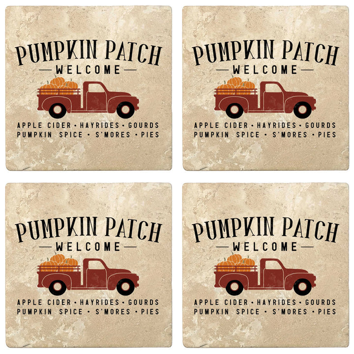 4" Absorbent Stone Fall Autumn Coasters, Pumpkin Patch Welcome - Truck, 2 Sets of 4, 8 Pieces - Christmas by Krebs Wholesale