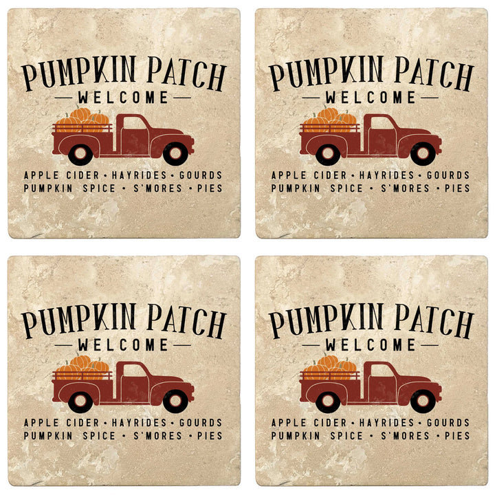 4" Absorbent Stone Fall Autumn Coasters, Pumpkin Patch Welcome - Truck, 2 Sets of 4, 8 Pieces - Christmas by Krebs Wholesale