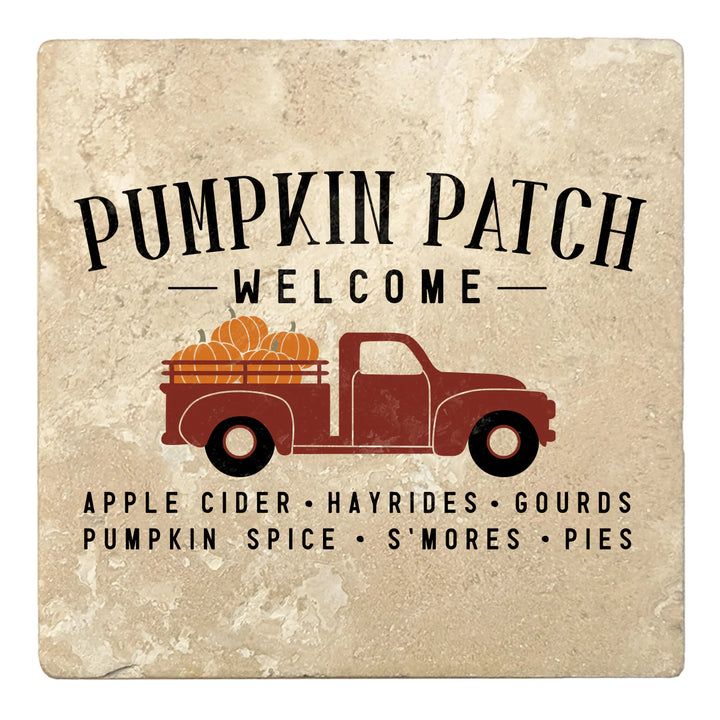 4" Absorbent Stone Fall Autumn Coasters, Pumpkin Patch Welcome - Truck, 2 Sets of 4, 8 Pieces - Christmas by Krebs Wholesale