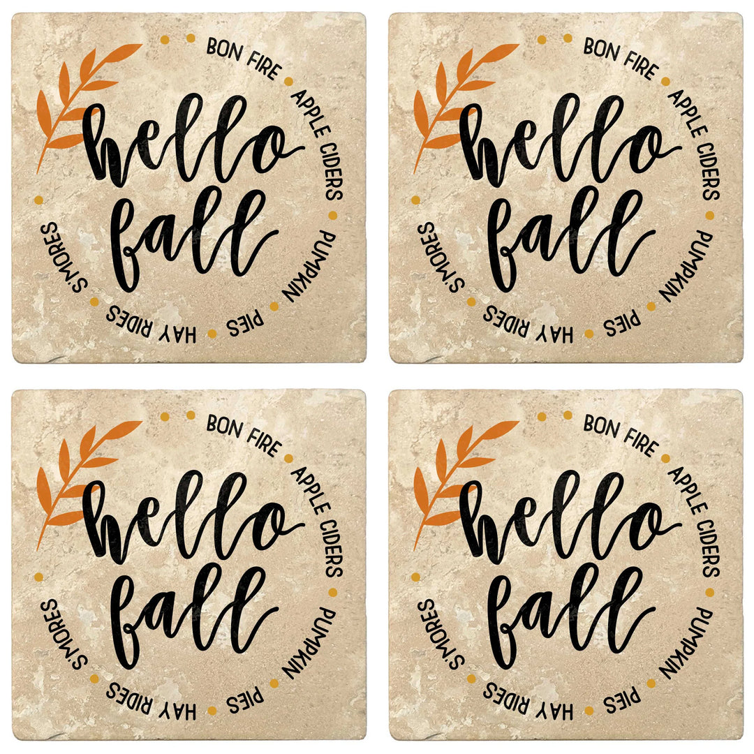 4" Absorbent Stone Fall Autumn Coasters, Hello Fall - Circle, 2 Sets of 4, 8 Pieces - Christmas by Krebs Wholesale