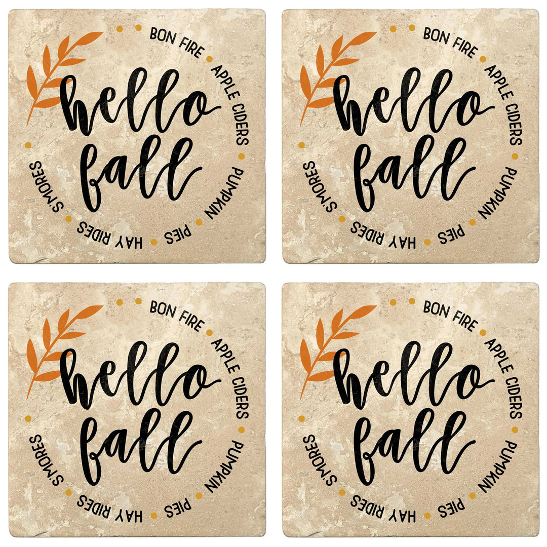 4" Absorbent Stone Fall Autumn Coasters, Hello Fall - Circle, 2 Sets of 4, 8 Pieces - Christmas by Krebs Wholesale