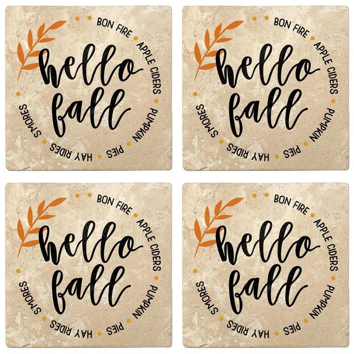 4" Absorbent Stone Fall Autumn Coasters, Hello Fall - Circle, 2 Sets of 4, 8 Pieces - Christmas by Krebs Wholesale