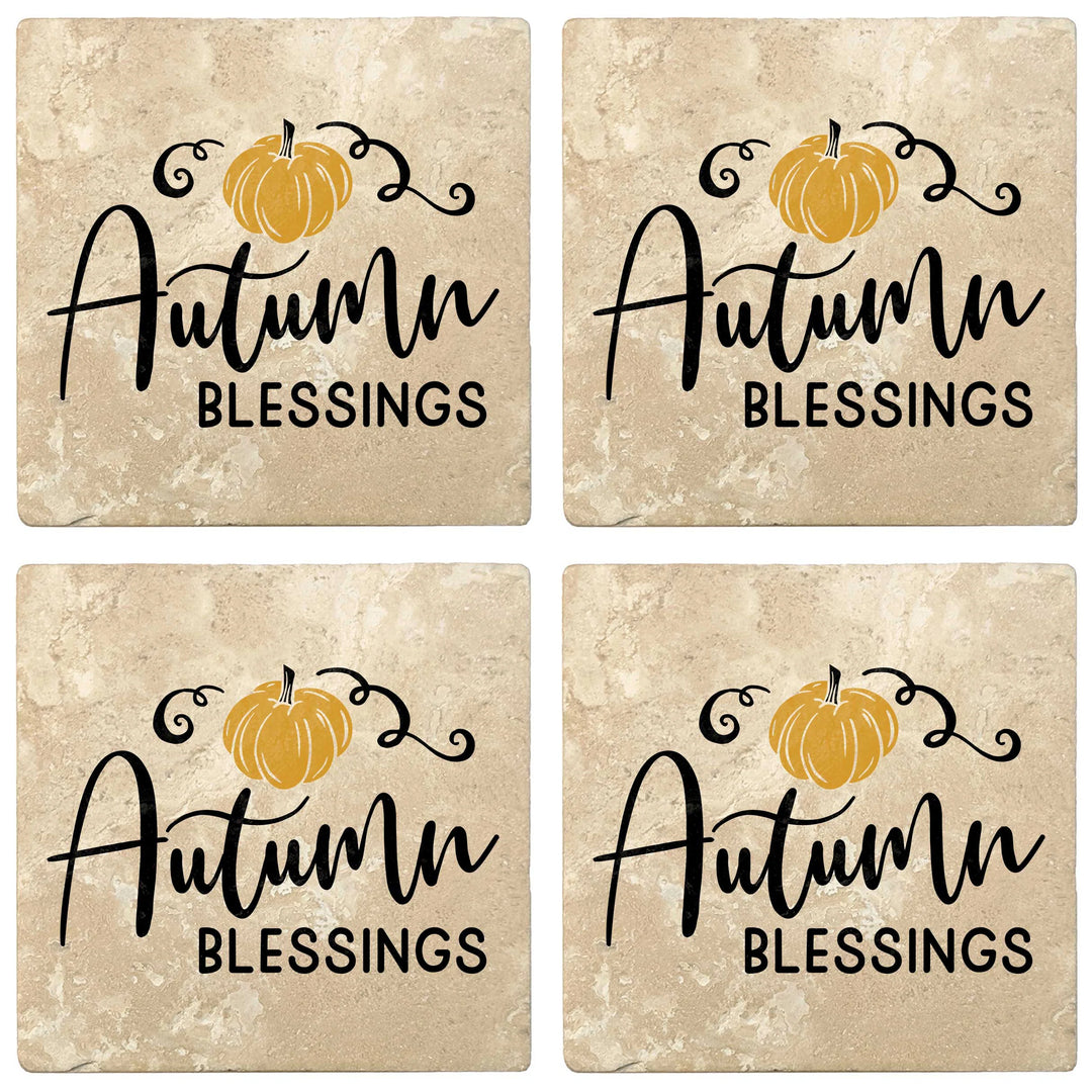 4" Absorbent Stone Fall Autumn Coasters, Autumn Blessings, 2 Sets of 4, 8 Pieces - Christmas by Krebs Wholesale