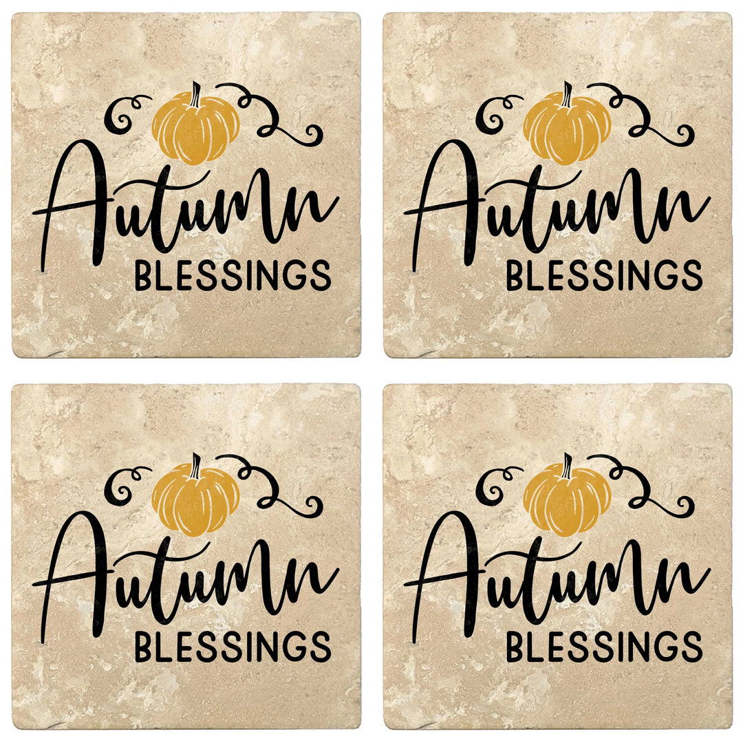 4" Absorbent Stone Fall Autumn Coasters, Autumn Blessings, 2 Sets of 4, 8 Pieces - Christmas by Krebs Wholesale