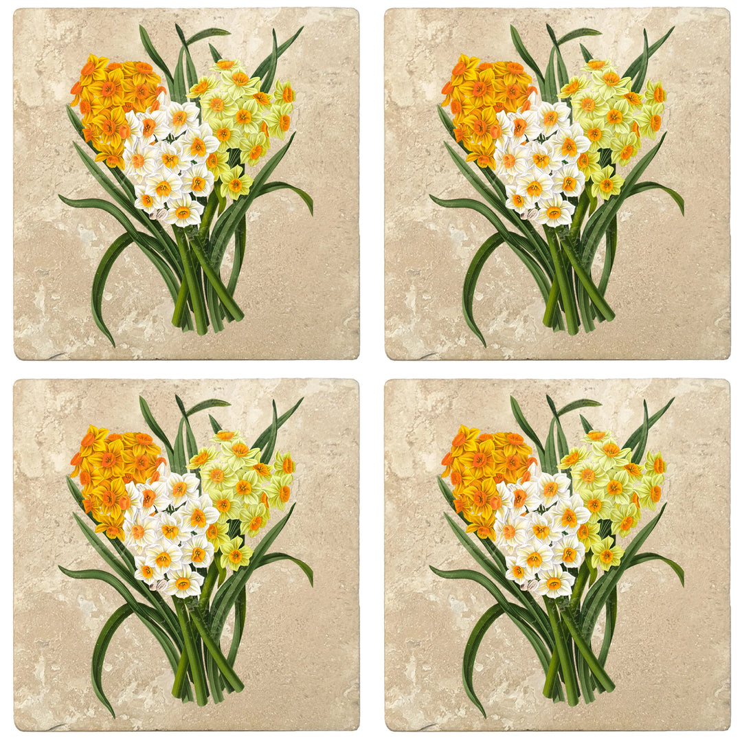 4" Absorbent Stone Flower Designs Drink Coasters, Daffodil Bunch, 2 Sets of 4, 8 Pieces - Christmas by Krebs Wholesale