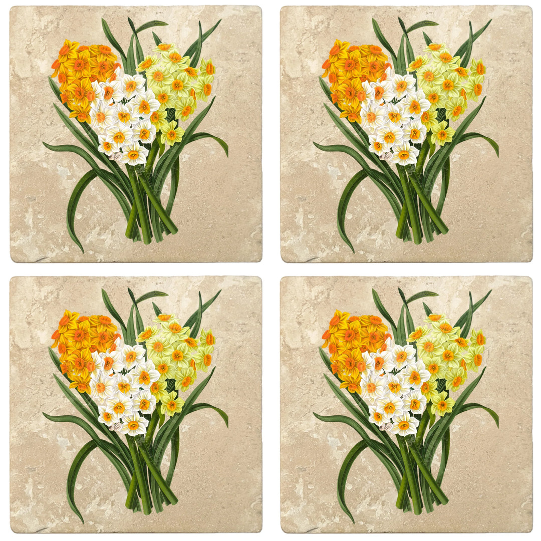 4" Absorbent Stone Flower Designs Drink Coasters, Daffodil Bunch, 2 Sets of 4, 8 Pieces - Christmas by Krebs Wholesale