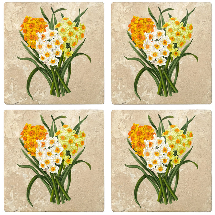 4" Absorbent Stone Flower Designs Drink Coasters, Daffodil Bunch, 2 Sets of 4, 8 Pieces - Christmas by Krebs Wholesale