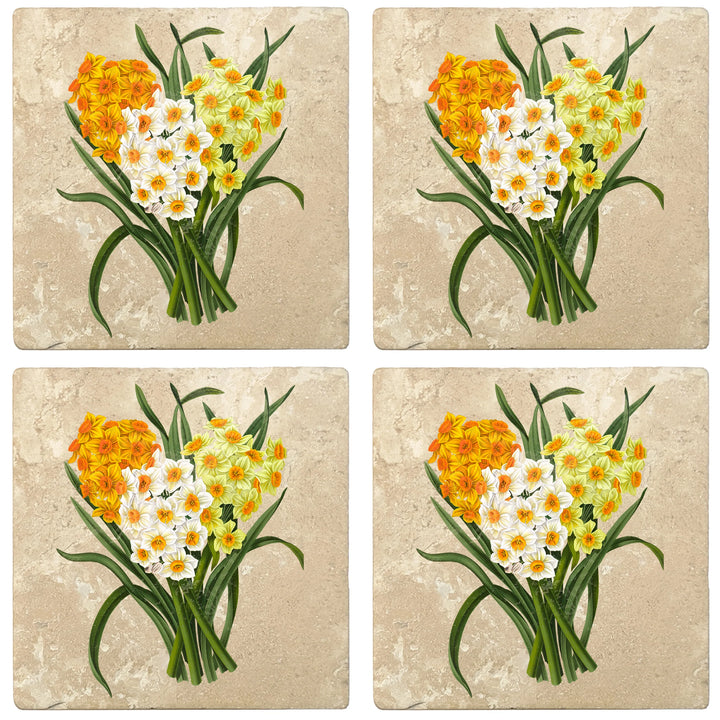 4" Absorbent Stone Flower Designs Drink Coasters, Daffodil Bunch, 2 Sets of 4, 8 Pieces - Christmas by Krebs Wholesale