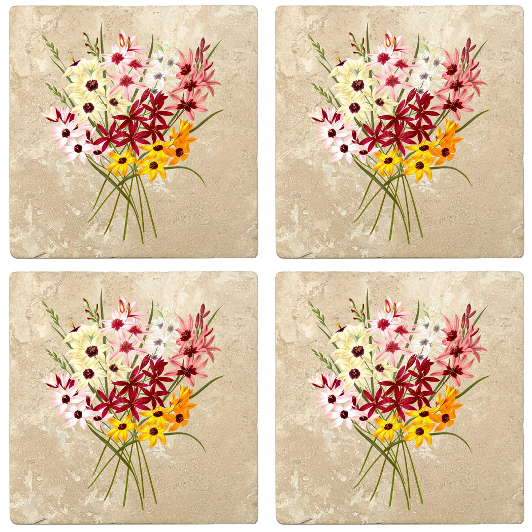 4" Absorbent Stone Flower Designs Drink Coasters, Hybrid Ixias, 2 Sets of 4, 8 Pieces - Christmas by Krebs Wholesale