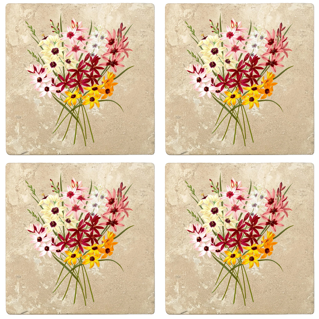 4" Absorbent Stone Flower Designs Drink Coasters, Hybrid Ixias, 2 Sets of 4, 8 Pieces - Christmas by Krebs Wholesale