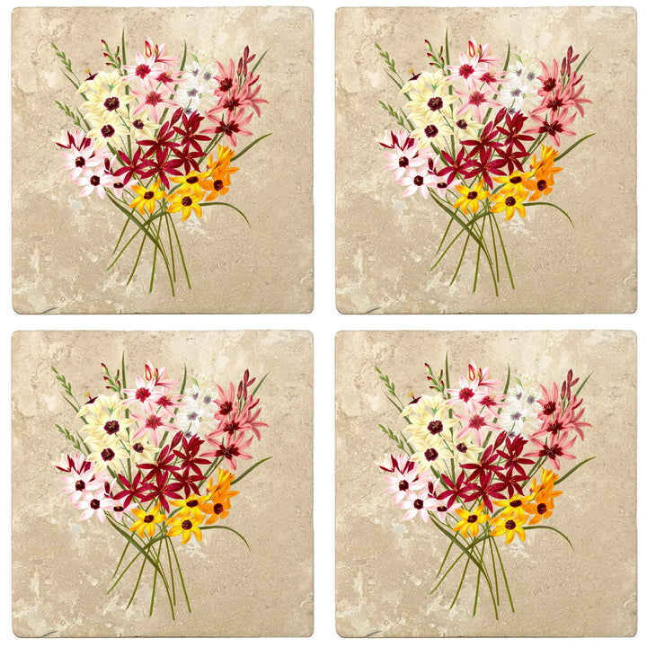 4" Absorbent Stone Flower Designs Drink Coasters, Hybrid Ixias, 2 Sets of 4, 8 Pieces - Christmas by Krebs Wholesale