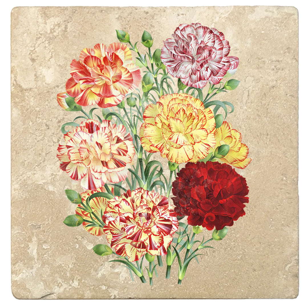 4" Absorbent Stone Flower Designs Drink Coasters, Carnation Flower Bouquet, 2 Sets of 4, 8 Pieces - Christmas by Krebs Wholesale