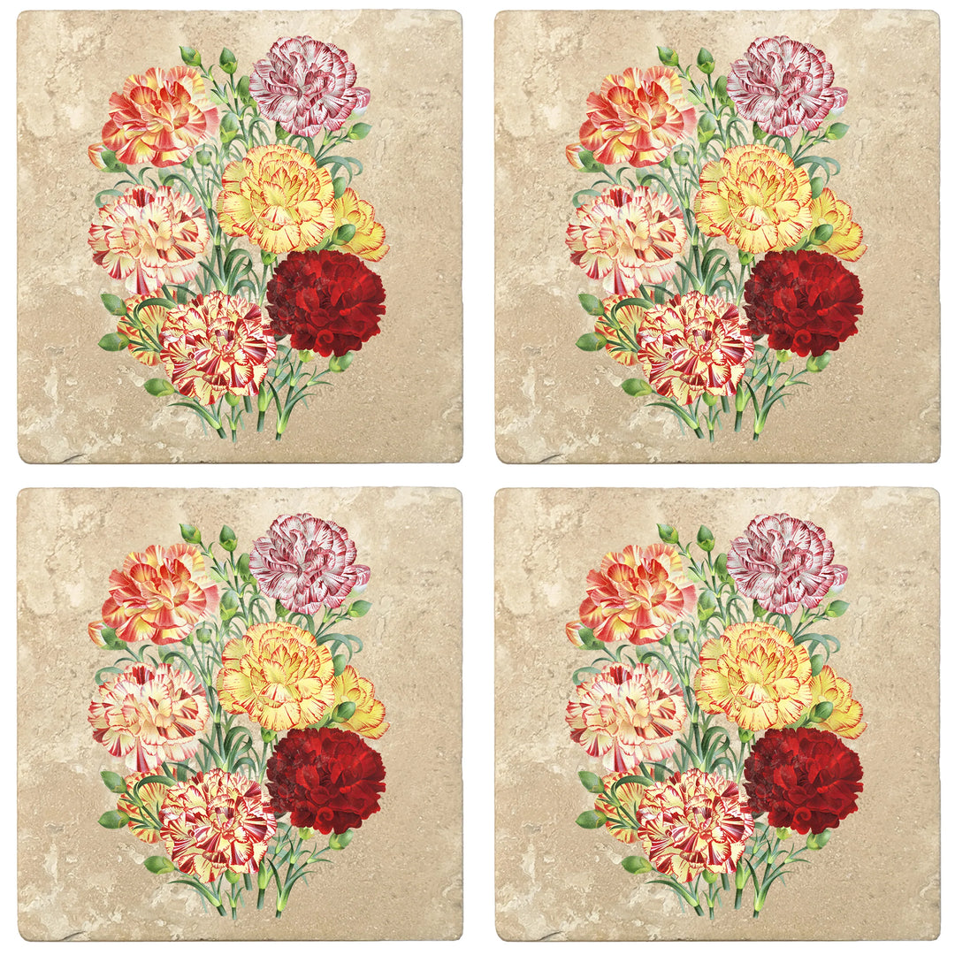 4" Absorbent Stone Flower Designs Drink Coasters, Carnation Flower Bouquet, 2 Sets of 4, 8 Pieces - Christmas by Krebs Wholesale